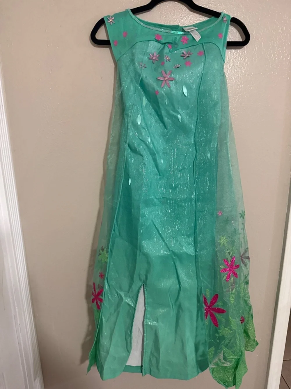 Disney Green Elsa Sparkle Dress with Pink Floral Accents - Picture 2 of 3
